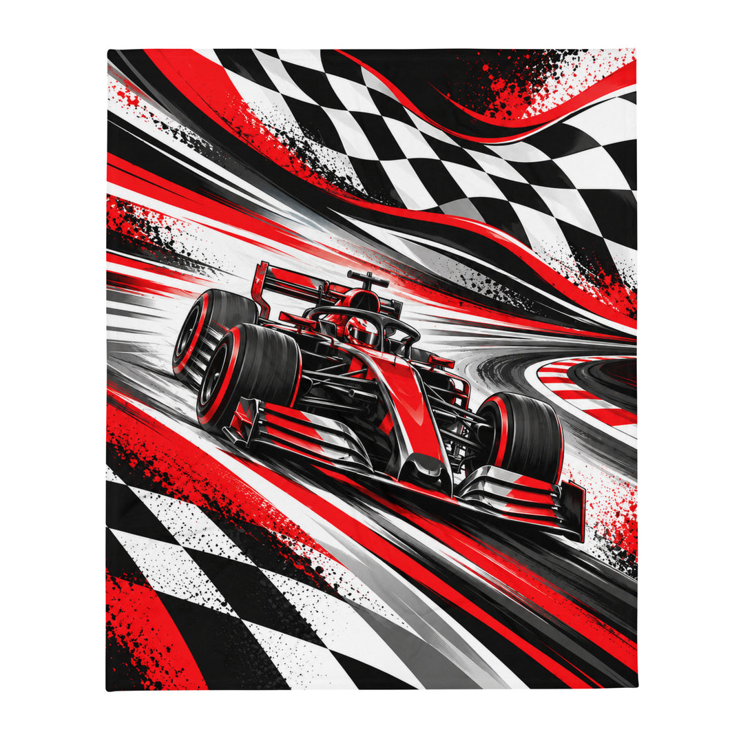 Formula 1 car themed printed fleece blanket, front view